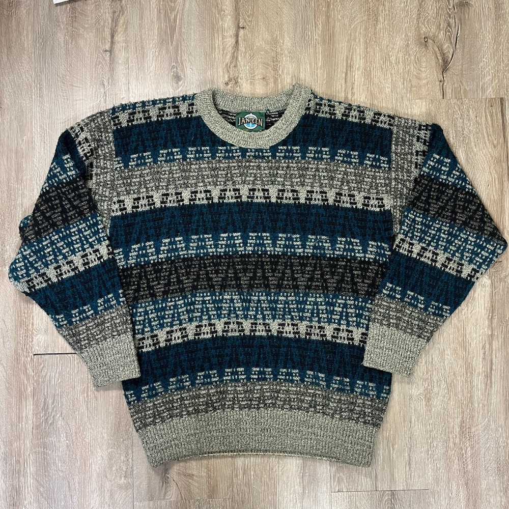 VTG Jantzen Geometric Sweater Abstract Medium Made in USA Pullover Crewneck